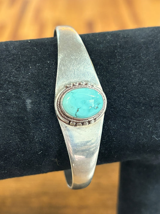 Vintage Navajo Sterling Cuff Natural Royston-Style Green Turquoise with Minimal Black Matrix - Handcrafted .925 Sterling Tapered Bangle Mint Green Nevada-Style Turquoise