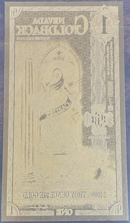 2025 Nevada 1 Goldback 1/1000th Oz 24K Gold Foil Note - 1 Nevada Goldback 2025 Gratia Design, 24kt Gold Note