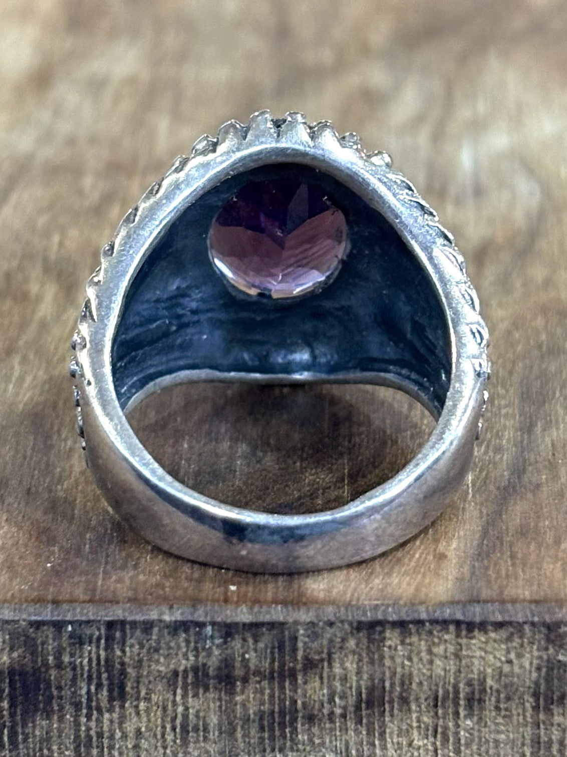 Boho Chic Sterling Silver Rope Detail Amethyst Ring Size 7 Statement Piece - Filigree Amethyst Statement Ring Sterling Silver Women's Size 7