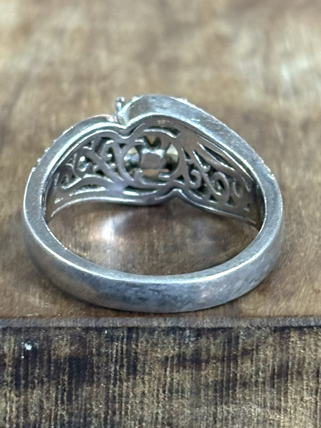 Vintage 925 Sterling Silver Round CZ Filigree Bypass Ring Size 10 - Art Deco Style Cubic Zirconia Engagement Ring SterlingSilver