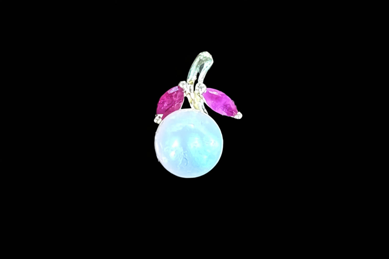 Maui Divers 14K Gold, Ruby & Pearl Hawaiian Floral Pendant - Maui Divers Ruby Flower & Pearl Pendant 14K Gold NIB with Spare Pearl