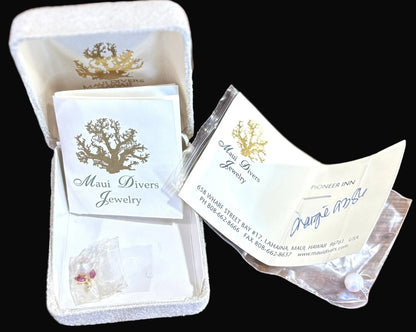 Maui Divers 14K Gold, Ruby & Pearl Hawaiian Floral Pendant - Maui Divers Ruby Flower & Pearl Pendant 14K Gold NIB with Spare Pearl