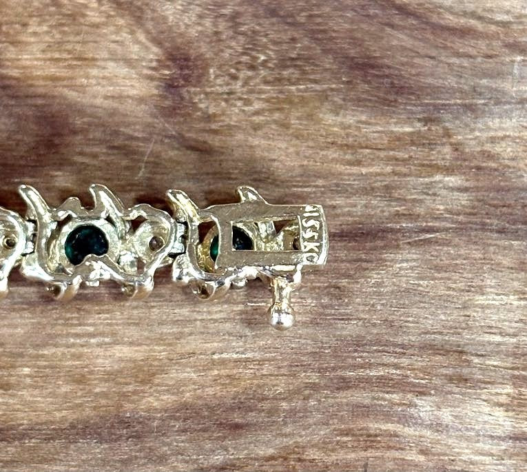 Nissko 10K Yellow Gold Lab Created Emerald and Diamond Tennis Bracelet - Classic S Design 10K Gold Emerald and Diamond Tennis Bracelet by Nissko