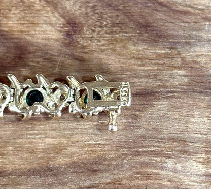 Nissko 10K Yellow Gold Lab Created Emerald and Diamond Tennis Bracelet - Classic S Design 10K Gold Emerald and Diamond Tennis Bracelet by Nissko