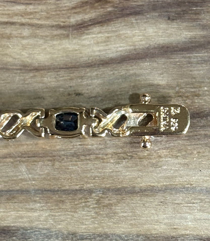 Vintage Ross-Simons 925 Sterling Silver Sapphire & Faux Diamond Tennis Bracelet - Ross-Simons R Hallmark Blue Sapphire Tennis Bracelet Gold & 925 Silver