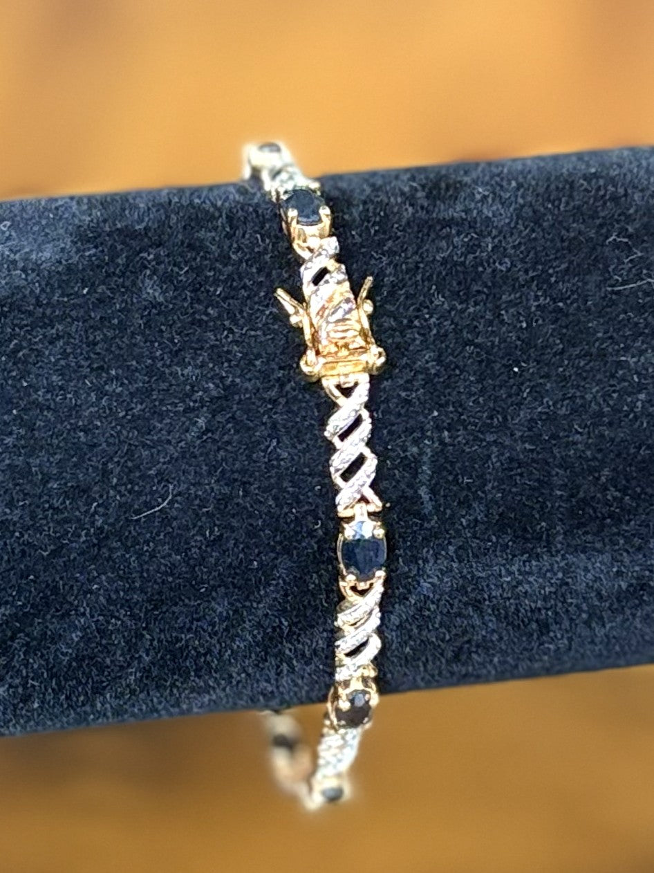 Vintage Ross-Simons 925 Sterling Silver Sapphire & Faux Diamond Tennis Bracelet - Ross-Simons R Hallmark Blue Sapphire Tennis Bracelet Gold & 925 Silver