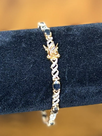 Vintage Ross-Simons 925 Sterling Silver Sapphire & Faux Diamond Tennis Bracelet - Ross-Simons R Hallmark Blue Sapphire Tennis Bracelet Gold & 925 Silver
