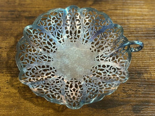 Vintage International Silver Company Lovelace 1428 Pierced Candy Dish - Lovelace Pattern International Silver Silverplate Bon Bon Bowl