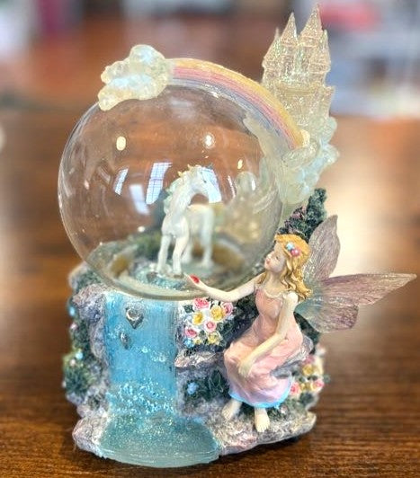 Empty Fairy with Unicorn and Rainbow Water Globe for Restoration - Waterless Fantasy Fairy & Unicorn Snow Globe Display Piece