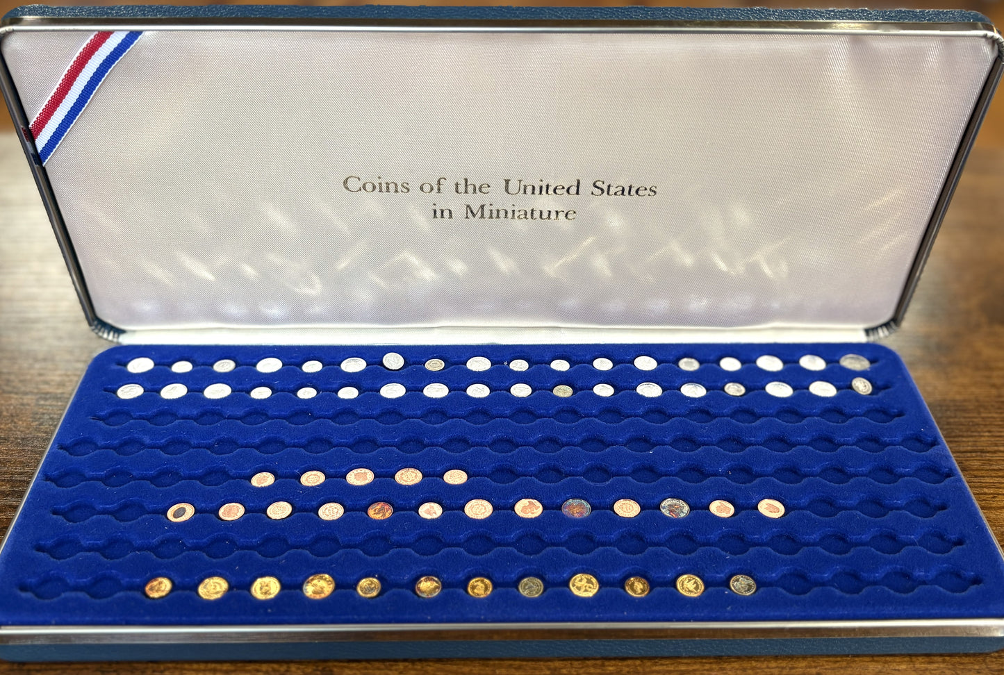 Franklin Mint U.S. Miniature Coin Collection 66 Pieces (36 Sterling Silver, 12 Gold, 18 Copper) in Display Case - Franklin Mint Coins of the US in Miniature 66 Piece Set (Silver/Gold/Copper)