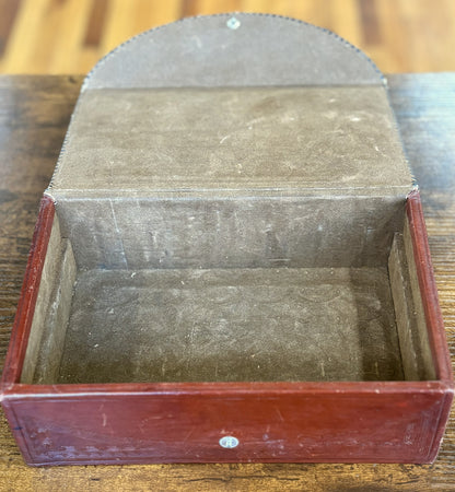 Vintage Mexican Hand-Tooled Leather Box - Heavy Relief Aztec Sun Stone & Warrior Design - Mid-Century Artisan Jewelry Valet