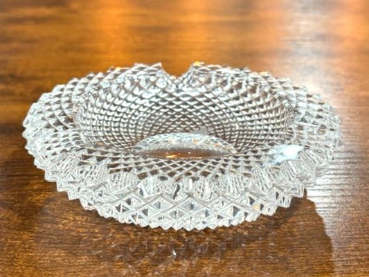 Vintage English Hobnail Crystal Ashtray 3 Notch Cigarette Holder - Diamond Cut Pressed Glass Ashtray Mid-Century Clear Crystal