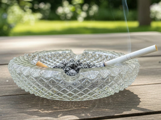 Vintage English Hobnail Crystal Ashtray 3 Notch Cigarette Holder - Diamond Cut Pressed Glass Ashtray Mid-Century Clear Crystal