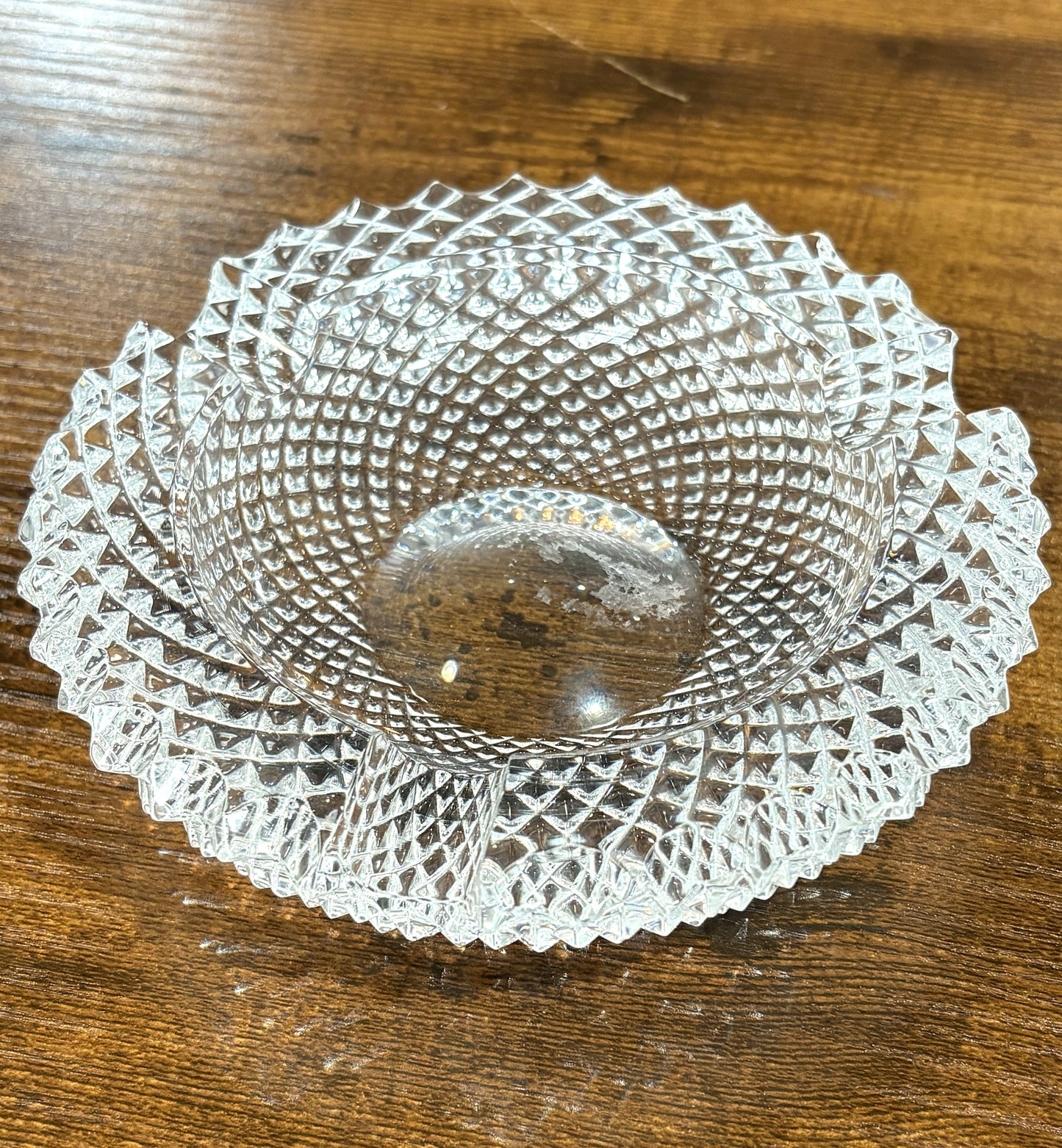 Vintage English Hobnail Crystal Ashtray 3 Notch Cigarette Holder - Diamond Cut Pressed Glass Ashtray Mid-Century Clear Crystal