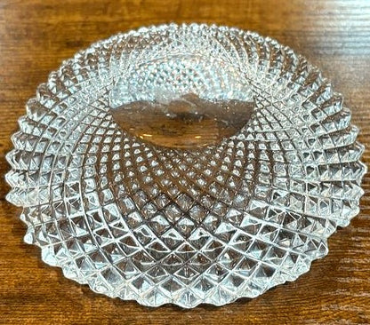 Vintage English Hobnail Crystal Ashtray 3 Notch Cigarette Holder - Diamond Cut Pressed Glass Ashtray Mid-Century Clear Crystal