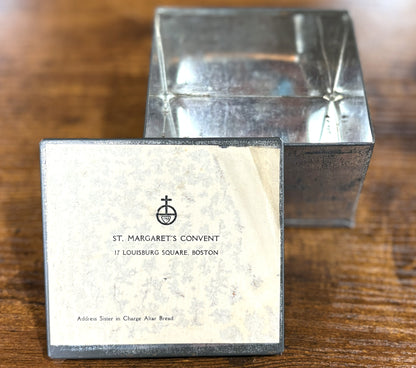 Vintage St. Margaret's Convent Boston Altar Bread Metal Tin & Lid - Antique Beacon Hill Boston Religious Altar Bread Tin St. Margaret's