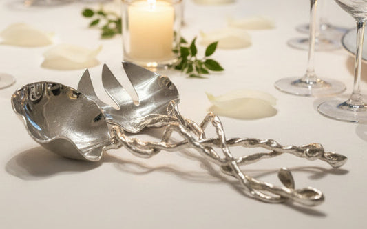 Serving Fork and Spoon 2 Piece Abstract Handle Set - Stunning Antique Salad Fork and Spoon Serving Set 2pc