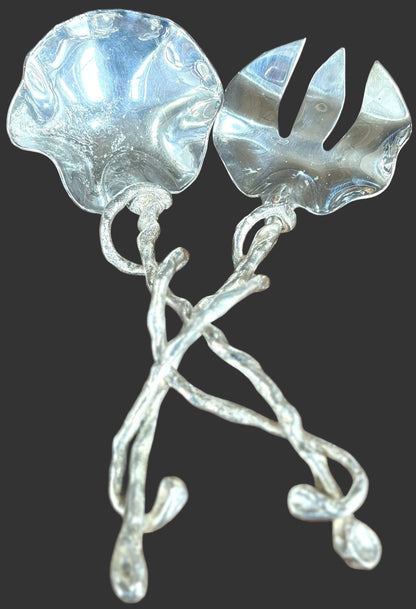 Serving Fork and Spoon 2 Piece Abstract Handle Set - Stunning Antique Salad Fork and Spoon Serving Set 2pc