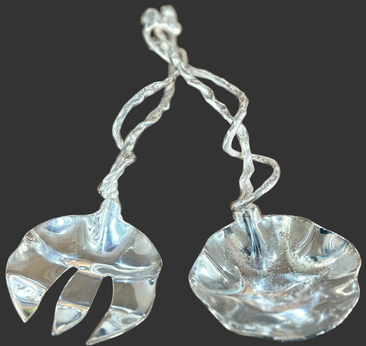 Serving Fork and Spoon 2 Piece Abstract Handle Set - Stunning Antique Salad Fork and Spoon Serving Set 2pc