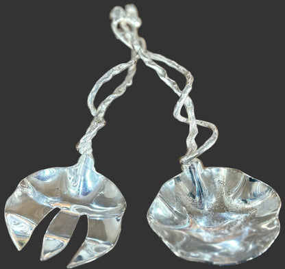 Serving Fork and Spoon 2 Piece Abstract Handle Set - Stunning Antique Salad Fork and Spoon Serving Set 2pc