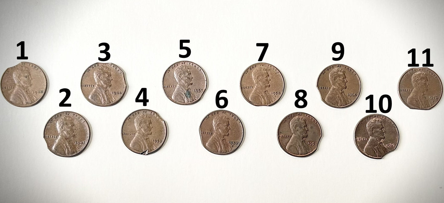Lincoln Wheat & Memorial Cent Clipped Planchet Mint Error Choose Your Date - Genuine U.S. Mint Error Pennies: Clipped Planchets (1940–1976) Pick Your Coin