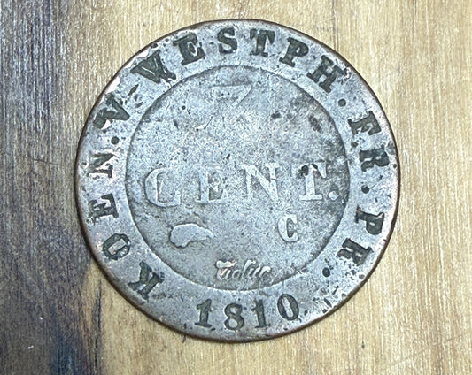 Rarer 1810 German States Kingdom of Westphalia 3 Cent - Jerome Bonaparte - Great Condition - Napoleonic Coin -