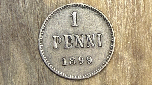 Rarer 1899 Finland 1 Penni Coin - XF/AU Condition - Only 1.5 Million Made - Prince Nicholas II Markka - Rarer Finnish Coin