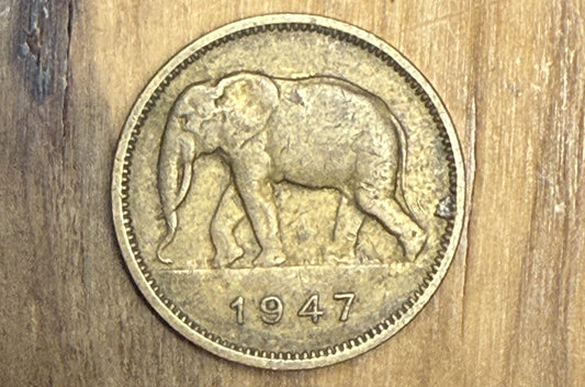 1947 Belgian Congo 2 Francs - Great Condition - Leopold III - 1947 Bank of the Belgian Congo 2 Cents, Incredible Coin for a collection -