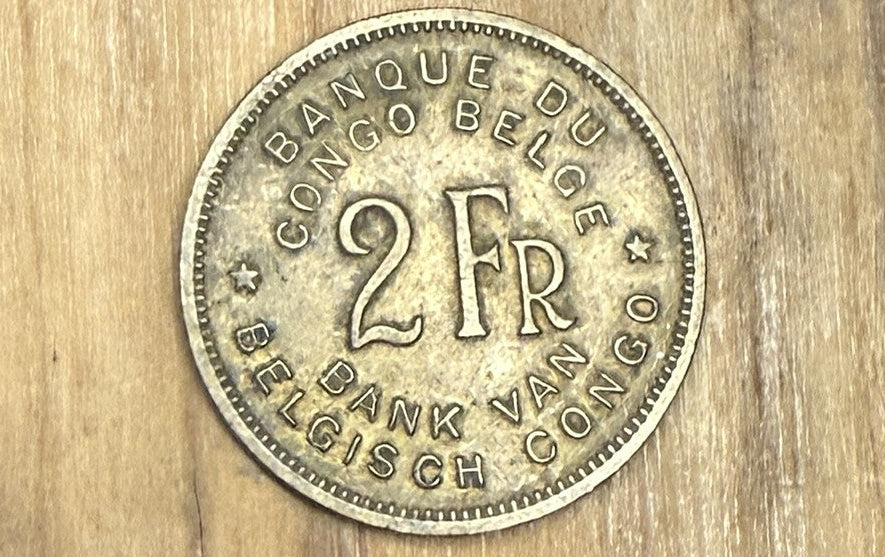 1947 Belgian Congo 2 Francs - Great Condition - Leopold III - 1947 Bank of the Belgian Congo 2 Cents, Incredible Coin for a collection -
