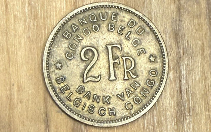 1947 Belgian Congo 2 Francs - Great Condition - Leopold III - 1947 Bank of the Belgian Congo 2 Cents, Incredible Coin for a collection -