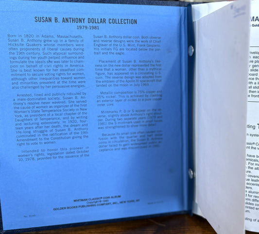 Complete Set of Susan B Anthony Dollars 1979-1981-S All Types, Whitman Album - Beautiful Coins, Including 1981-S Proof Variety II 16 In Total
