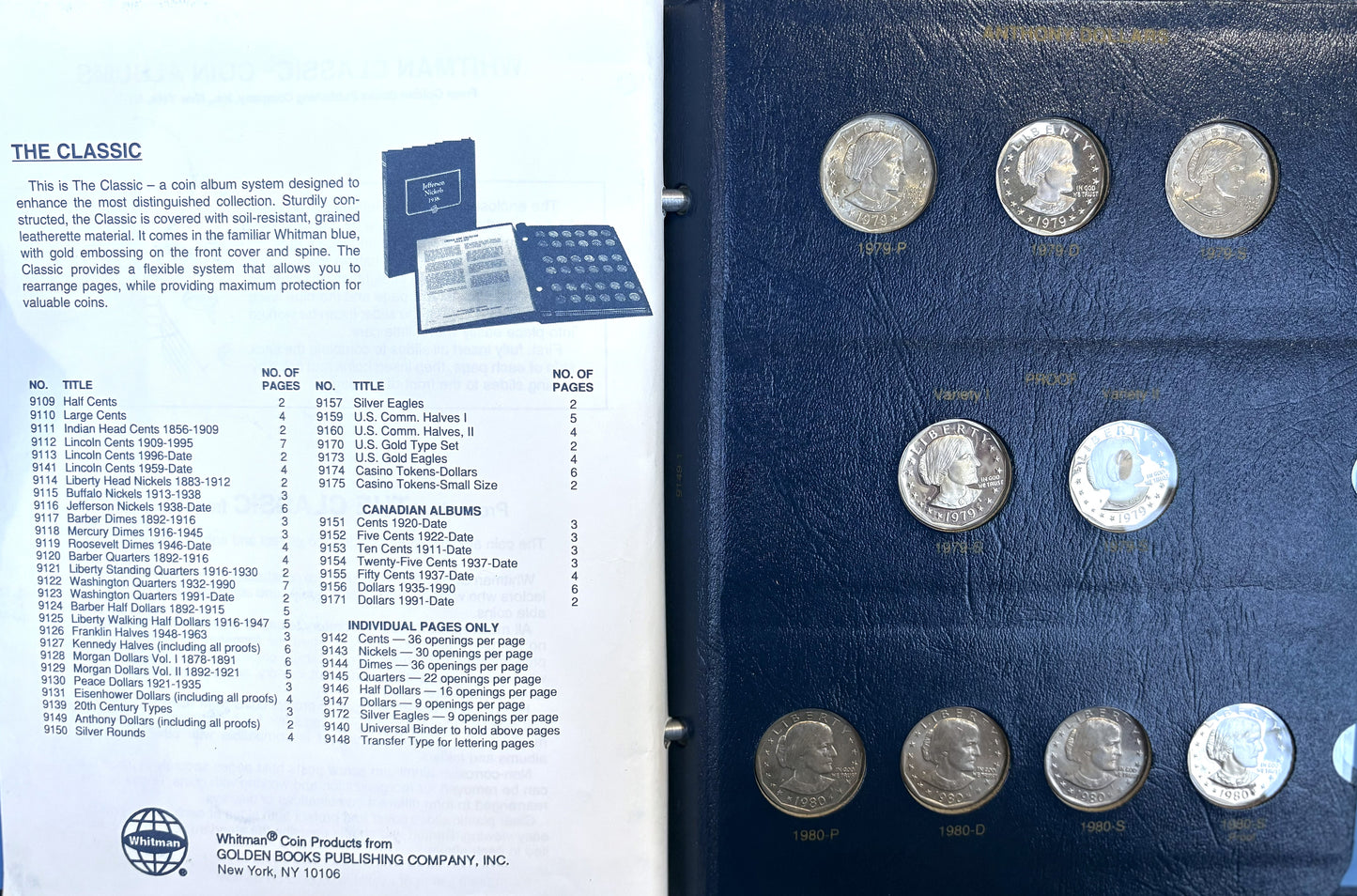 Complete Set of Susan B Anthony Dollars 1979-1981-S All Types, Whitman Album - Beautiful Coins, Including 1981-S Proof Variety II 16 In Total