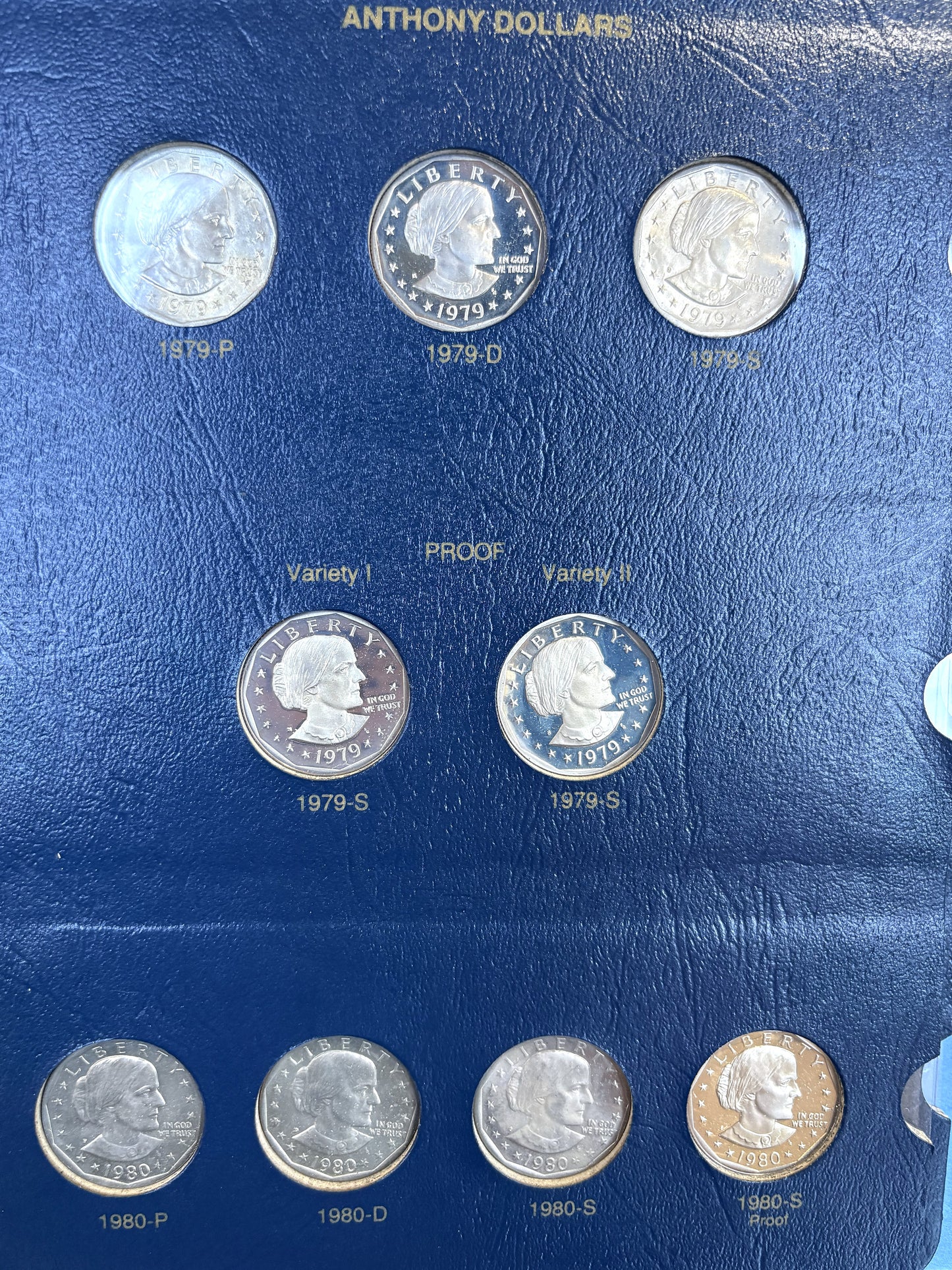 Complete Set of Susan B Anthony Dollars 1979-1981-S All Types, Whitman Album - Beautiful Coins, Including 1981-S Proof Variety II 16 In Total