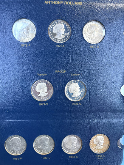 Complete Set of Susan B Anthony Dollars 1979-1981-S All Types, Whitman Album - Beautiful Coins, Including 1981-S Proof Variety II 16 In Total