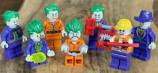 LEGO Minifigure Lot of Seven Joker Batman Villain Set - Rare Lego Lot 7 Joker Minifigs