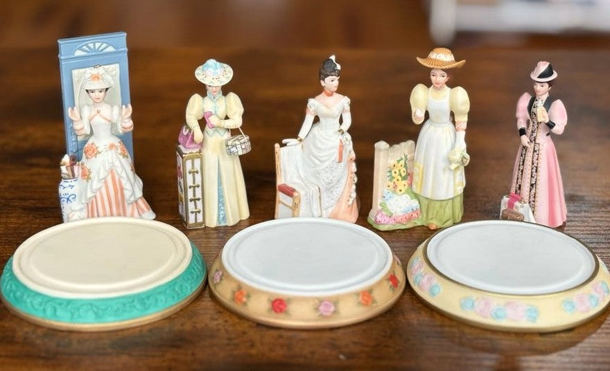 Lot of 5 Mini Avon Figurines and 3 Stands - Large Lot of Mini Avon Porcelain Figurines