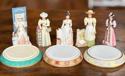 Lot of 5 Mini Avon Figurines and 3 Stands - Large Lot of Mini Avon Porcelain Figurines