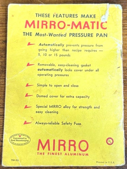 Vintage Cookbook Mirro-Matic Pressure Pan Recipe Paperback Book - Paperback Vintage Cookbook Mirro-Matic Pressure Pan