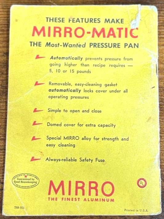 Vintage Cookbook Mirro-Matic Pressure Pan Recipe Paperback Book - Paperback Vintage Cookbook Mirro-Matic Pressure Pan