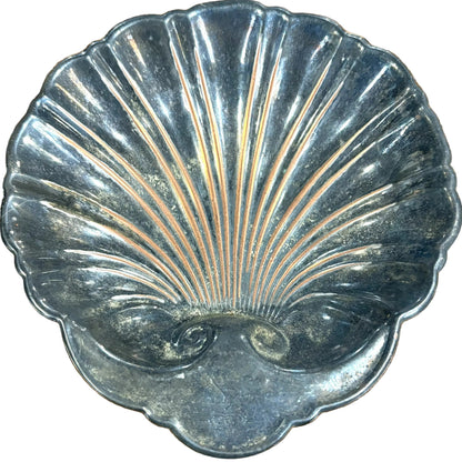 Vintage Shell-Themed Trinket Stamped with Lion Engraving - Beautiful Trinket Dish 3-Footed Silver Plate Sea Shell