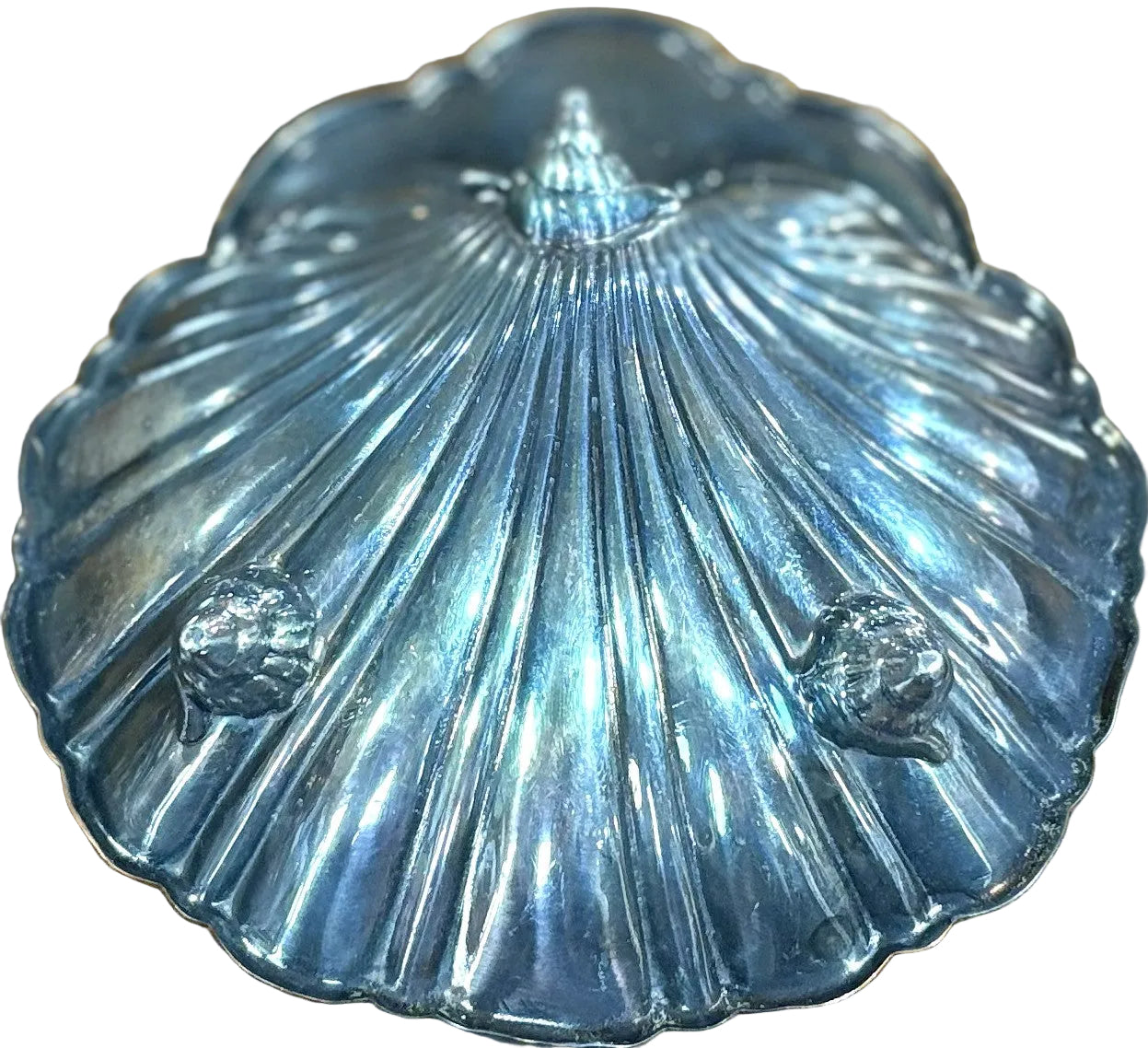 Vintage Shell-Themed Trinket Stamped with Lion Engraving - Beautiful Trinket Dish 3-Footed Silver Plate Sea Shell