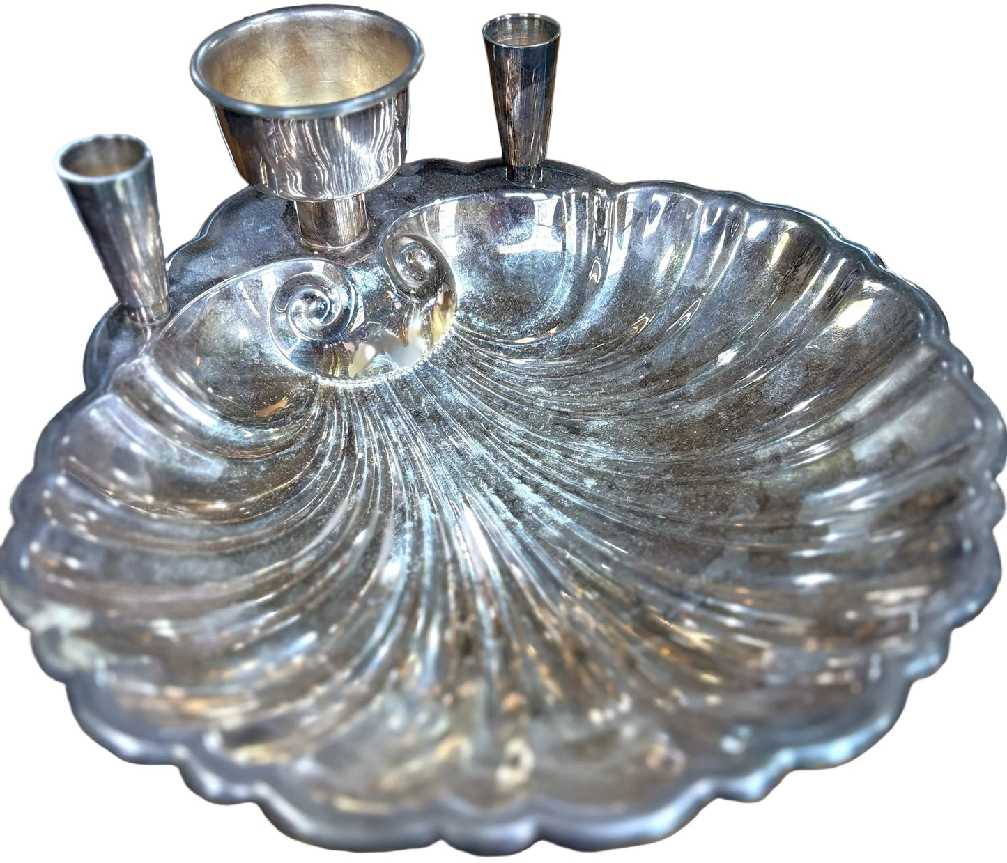 Vintage Sheffield Silver Co. Caviar Serving Dish with Dip Bowl & Toothpick Holders - Antique Silver Plate Clamshell Server