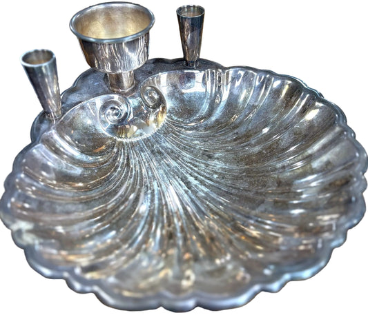 Vintage Sheffield Silver Co. Caviar Serving Dish with Dip Bowl & Toothpick Holders - Antique Silver Plate Clamshell Server