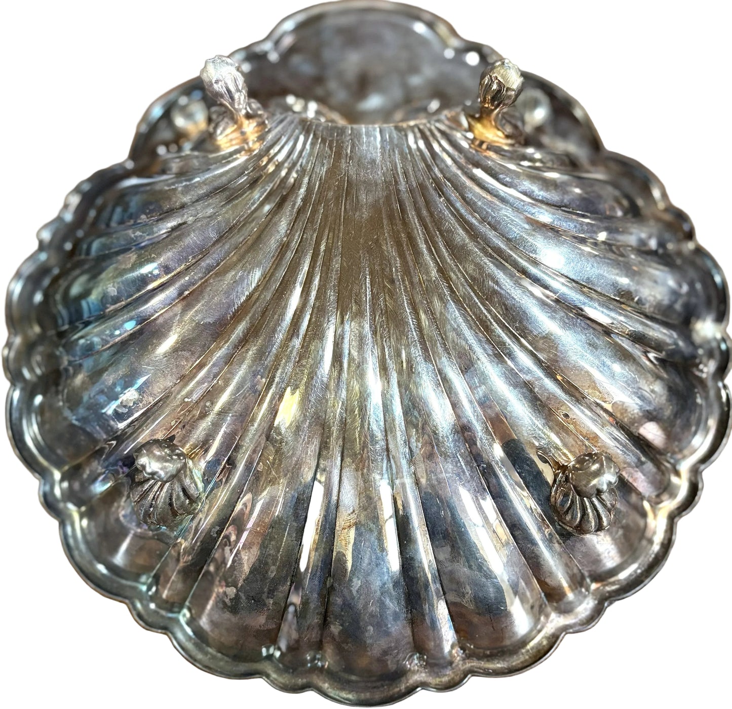 Vintage Sheffield Silver Co. Caviar Serving Dish with Dip Bowl & Toothpick Holders - Antique Silver Plate Clamshell Server