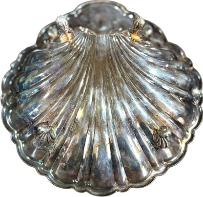 Vintage Sheffield Silver Co. Caviar Serving Dish with Dip Bowl & Toothpick Holders - Antique Silver Plate Clamshell Server