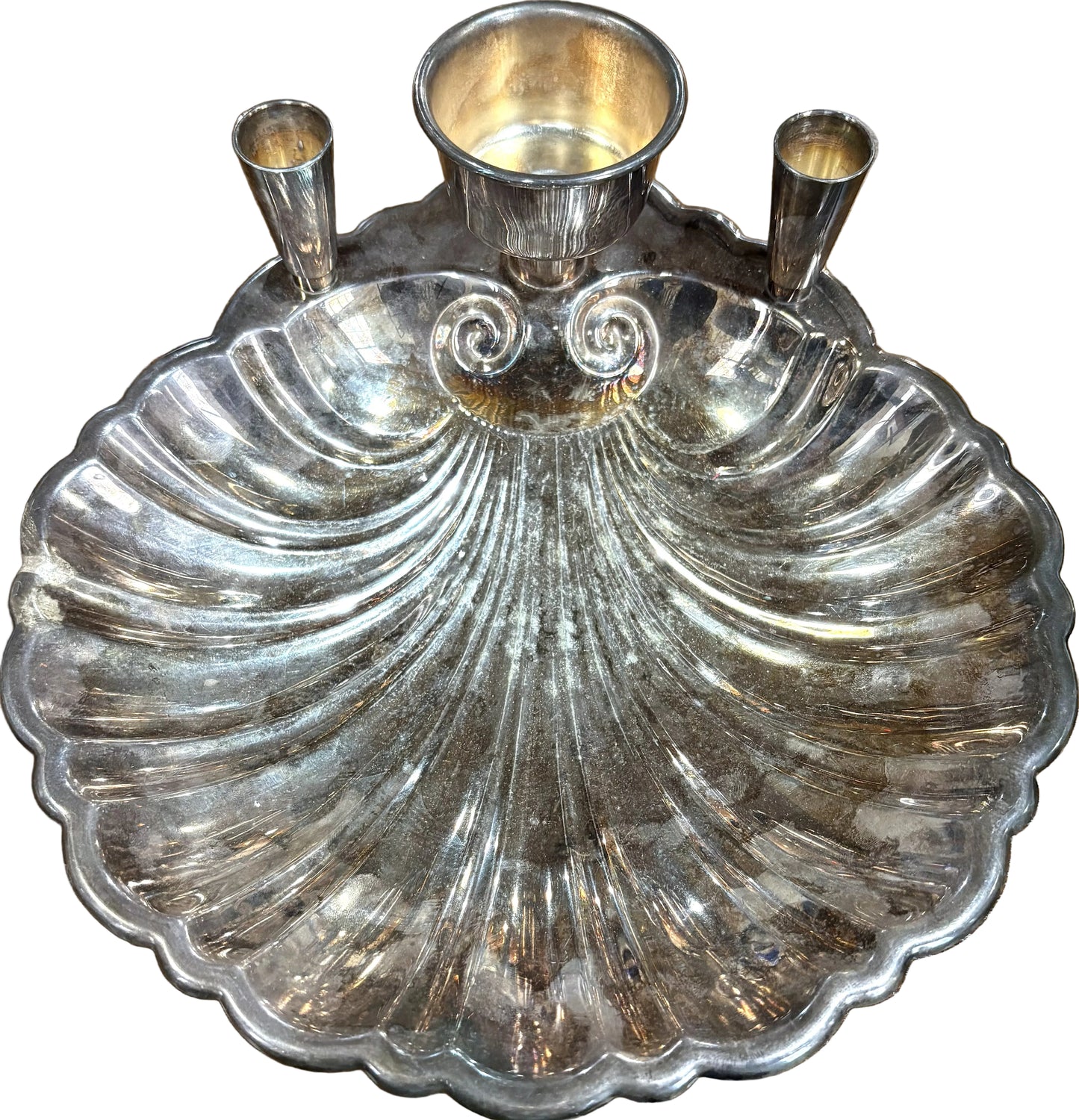Vintage Sheffield Silver Co. Caviar Serving Dish with Dip Bowl & Toothpick Holders - Antique Silver Plate Clamshell Server