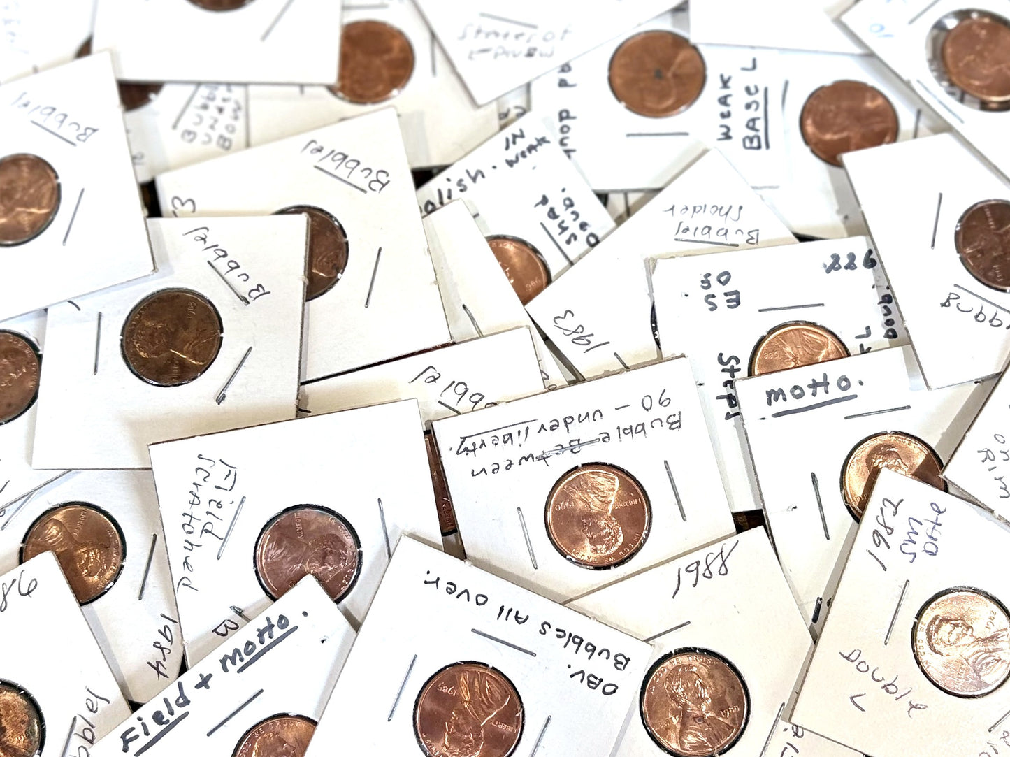 Lot of 29 Pennies Bubbling & Motto Errors - Large Lot Over Twenty Assorted Error Pennies