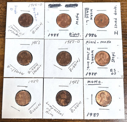 Lot of 29 Pennies Bubbling & Motto Errors - Large Lot Over Twenty Assorted Error Pennies