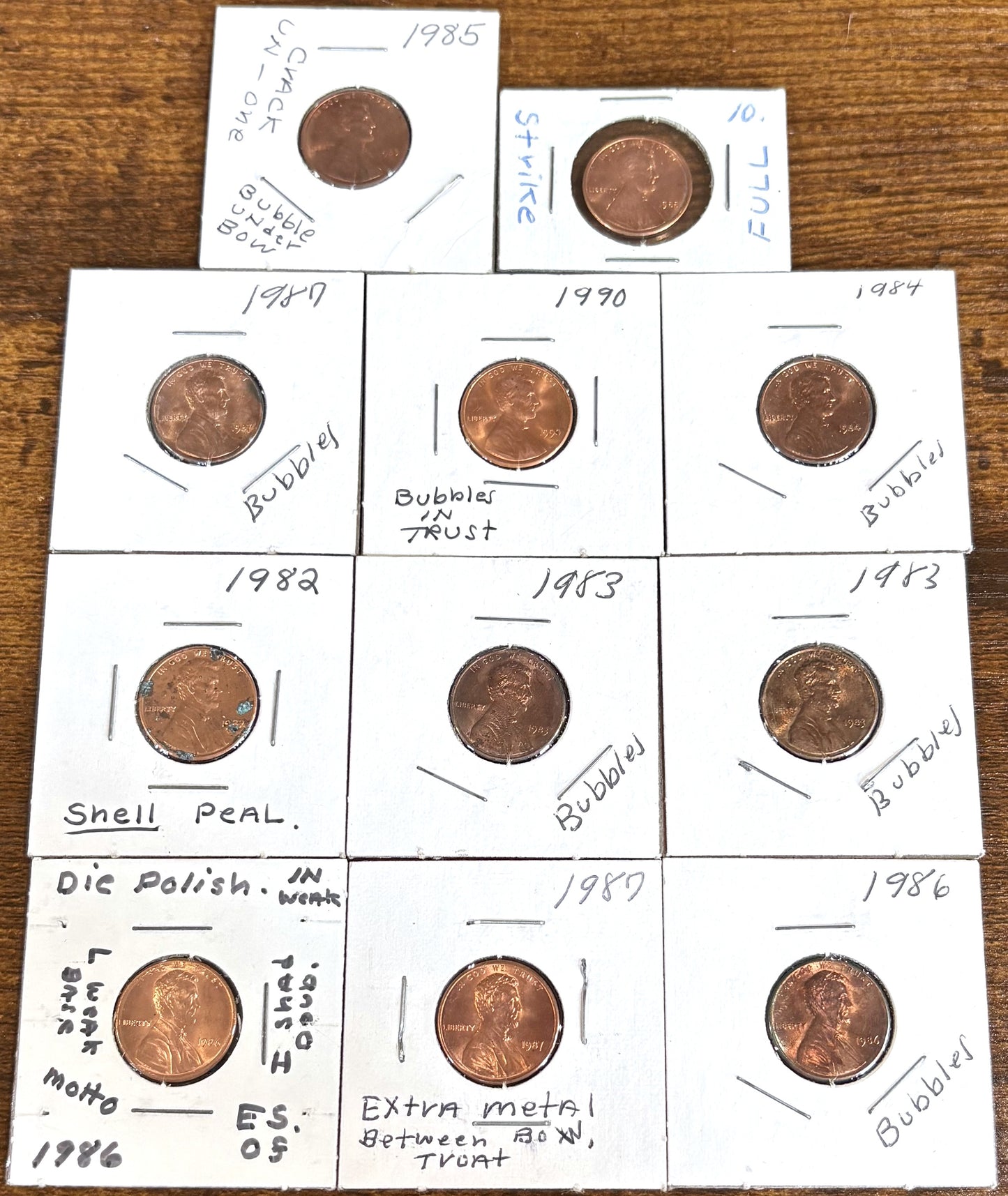 Lot of 29 Pennies Bubbling & Motto Errors - Large Lot Over Twenty Assorted Error Pennies