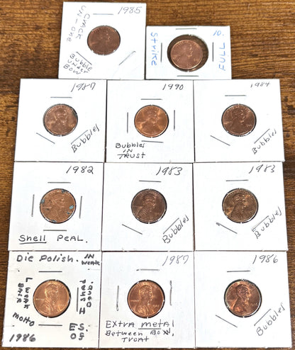 Lot of 29 Pennies Bubbling & Motto Errors - Large Lot Over Twenty Assorted Error Pennies